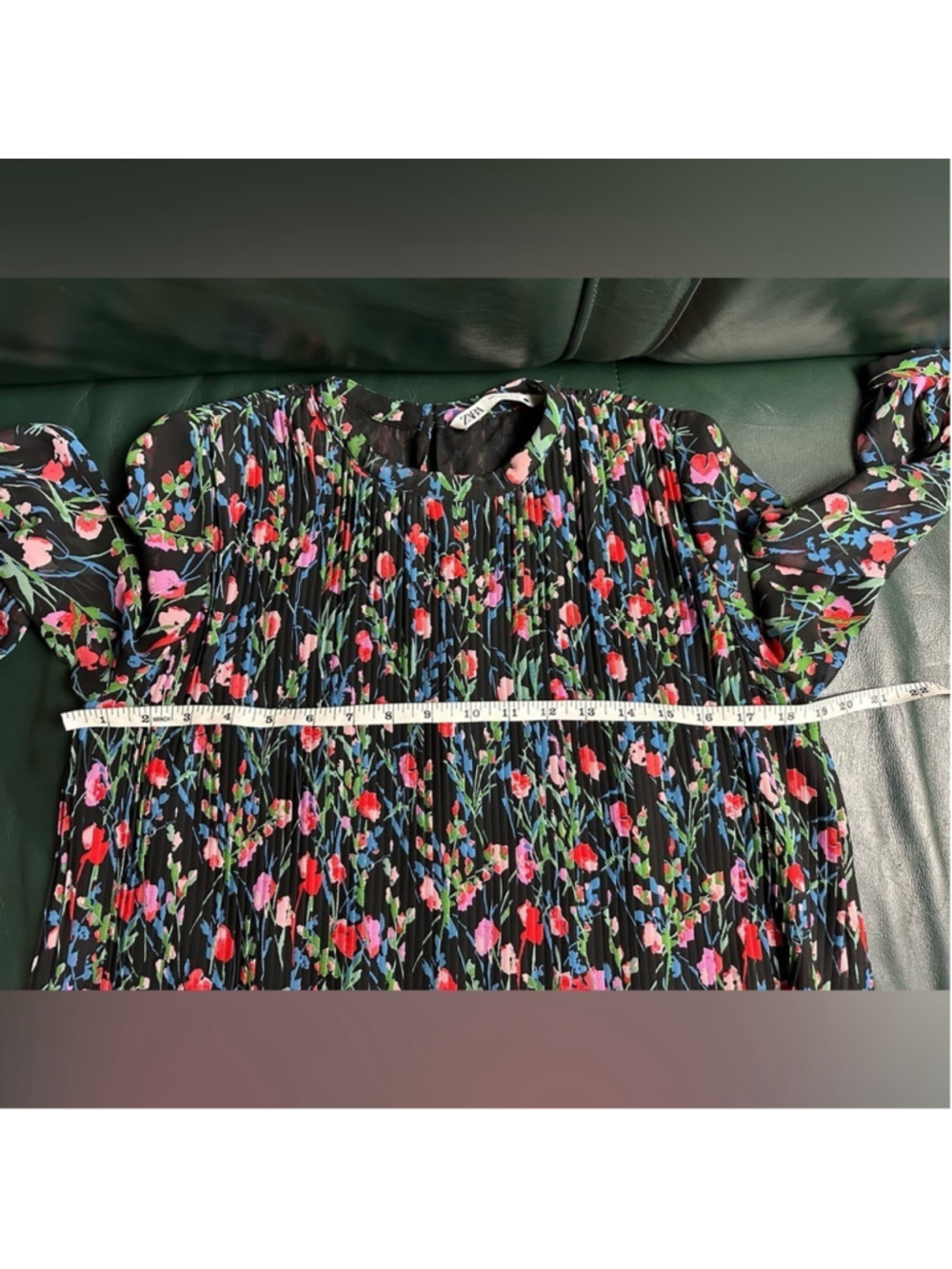 Zara Floral Longsleeves Pleated Flowy Fully Lined Summer Mini Dress Womens Small - Picture 9 of 10